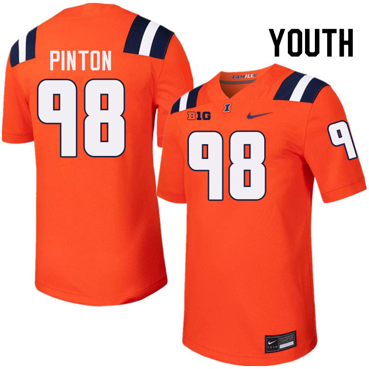 Youth #98 Fabrizio Pinton Illinois Fighting Illini College Football Jerseys Stitched-Orange